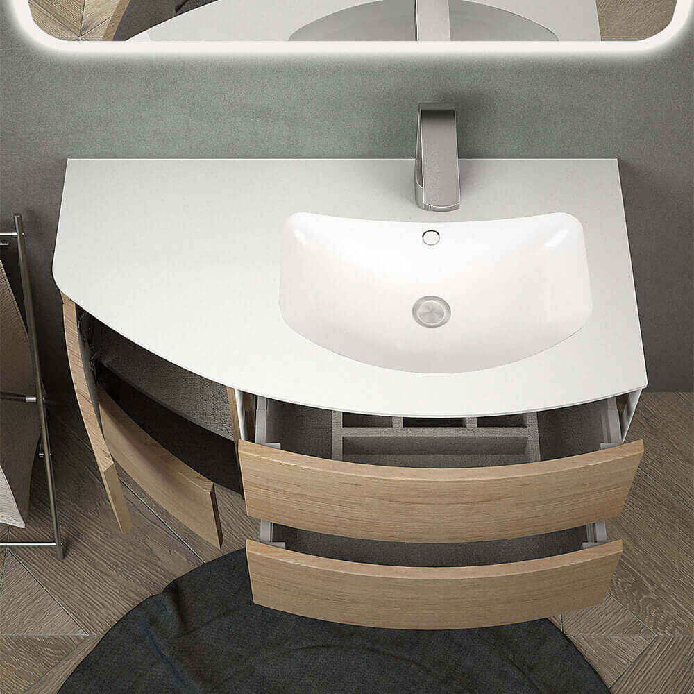 Mobile da bagno Rovere tabacco sospeso 60 cm Rio curvo asimmetrico Arcshop