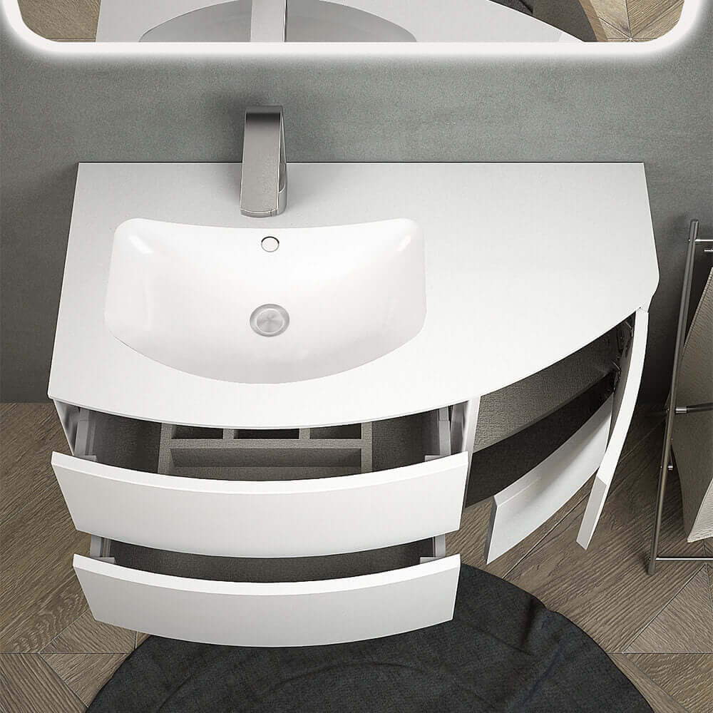 Mobile bagno Rio 90 Bianco opaco sospeso asimmetrico design curvo Arcshop