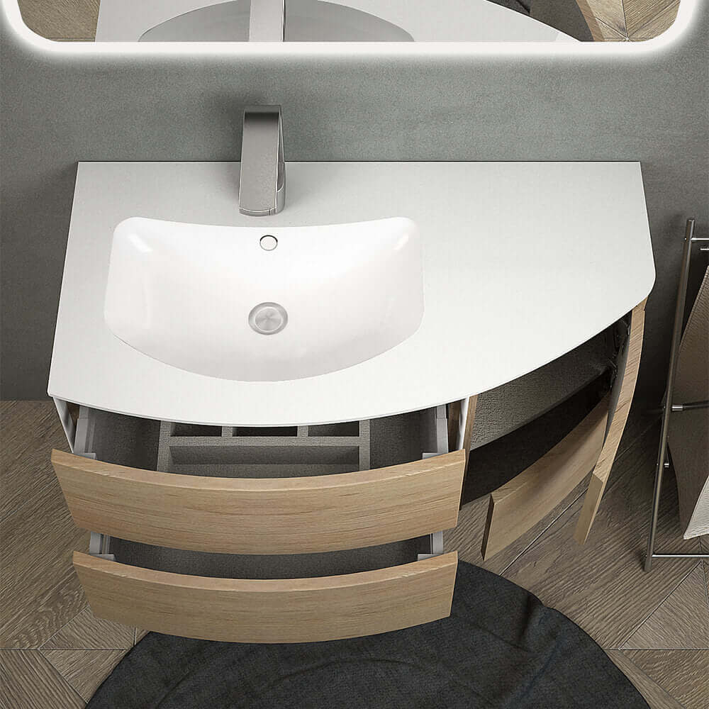 Mobile da bagno Rovere tabacco sospeso 60 cm Rio curvo asimmetrico