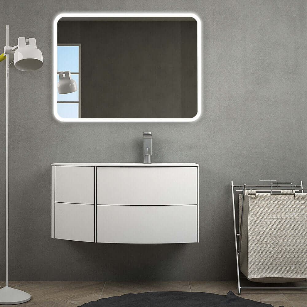 Mobile bagno Rio 90 Bianco opaco sospeso asimmetrico design curvo