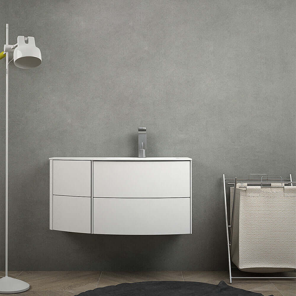 Mobile bagno Rio 90 Bianco opaco sospeso asimmetrico design curvo