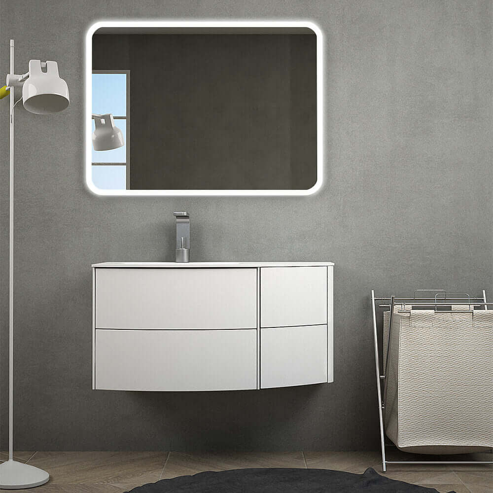 Mobile bagno Rio 90 Bianco opaco sospeso asimmetrico design curvo Arcshop