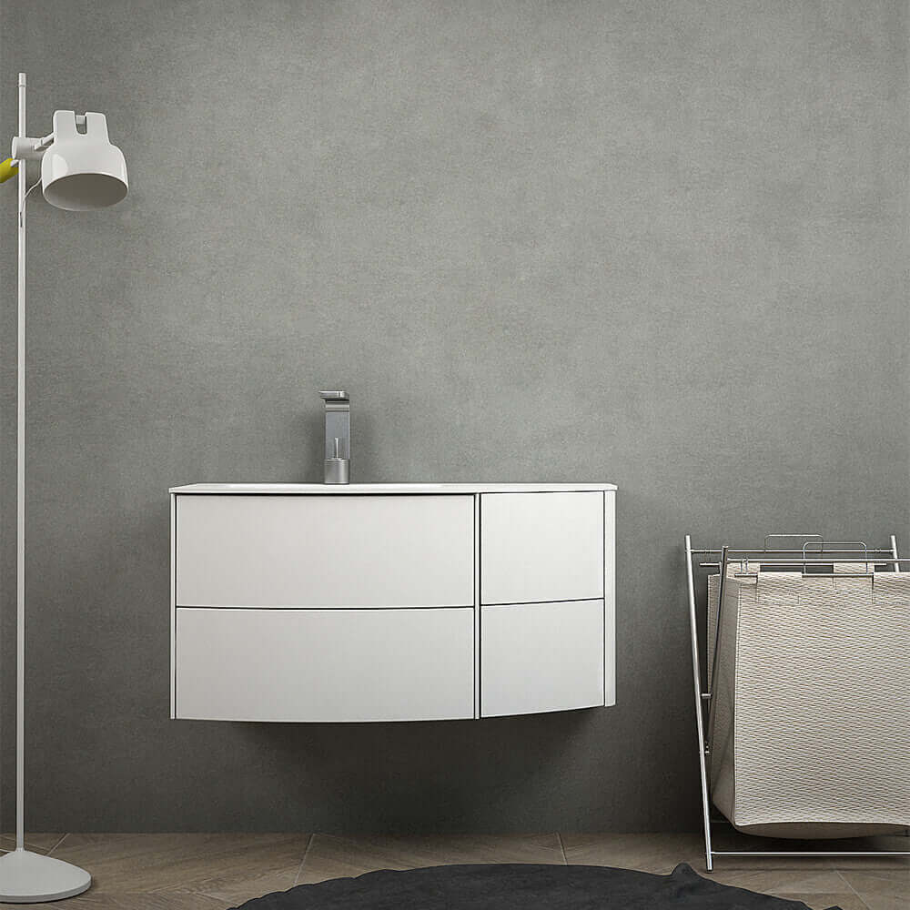 Mobile bagno Rio 90 Bianco opaco sospeso asimmetrico design curvo Arcshop