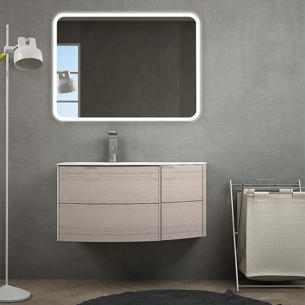 Mobile per bagno sospeso 60 cm Rovere sbiancato design curvo asimmetrico modello Rio Arcshop