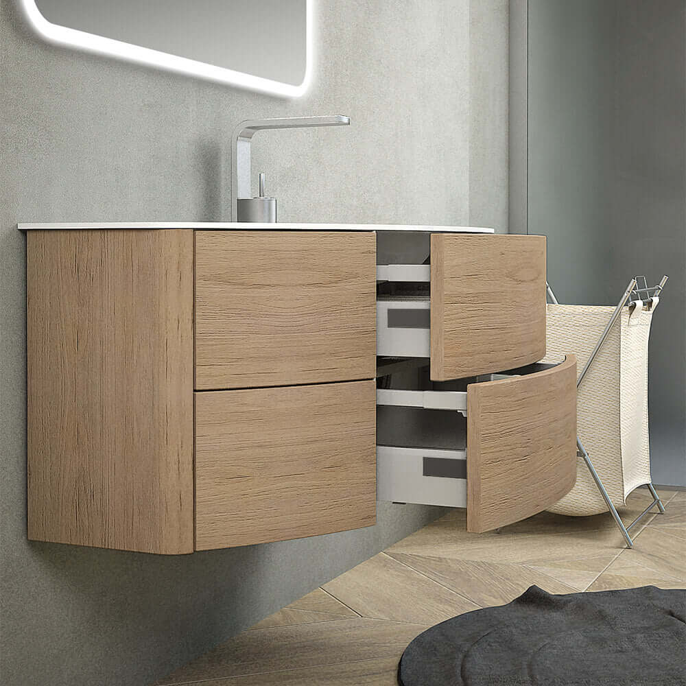 Mobile da bagno Rovere tabacco sospeso 60 cm Rio curvo asimmetrico Arcshop