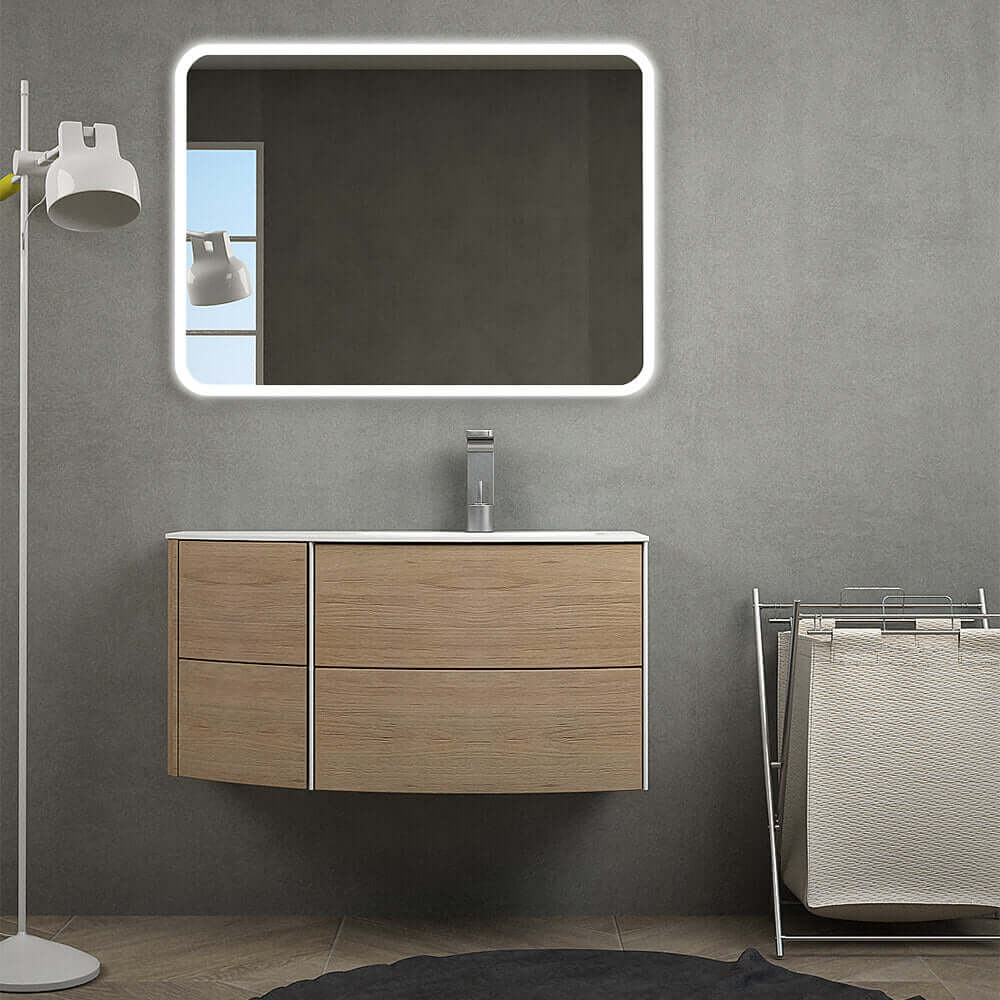 Mobile da bagno Rovere tabacco sospeso 60 cm Rio curvo asimmetrico Arcshop