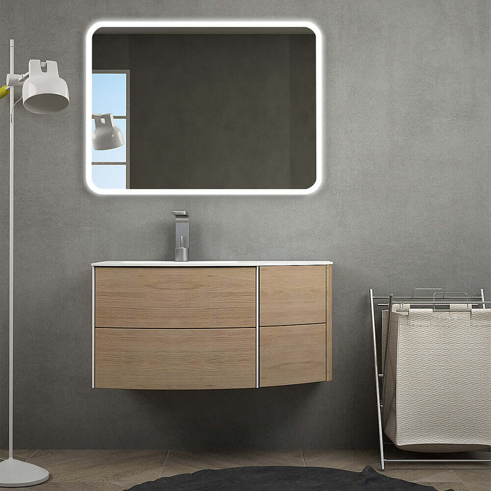 Mobile da bagno Rovere tabacco sospeso 60 cm Rio curvo asimmetrico