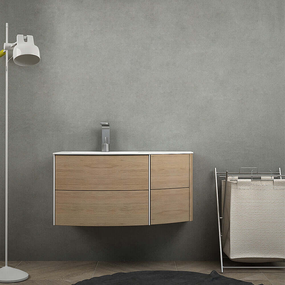 Mobile da bagno Rovere tabacco sospeso 60 cm Rio curvo asimmetrico