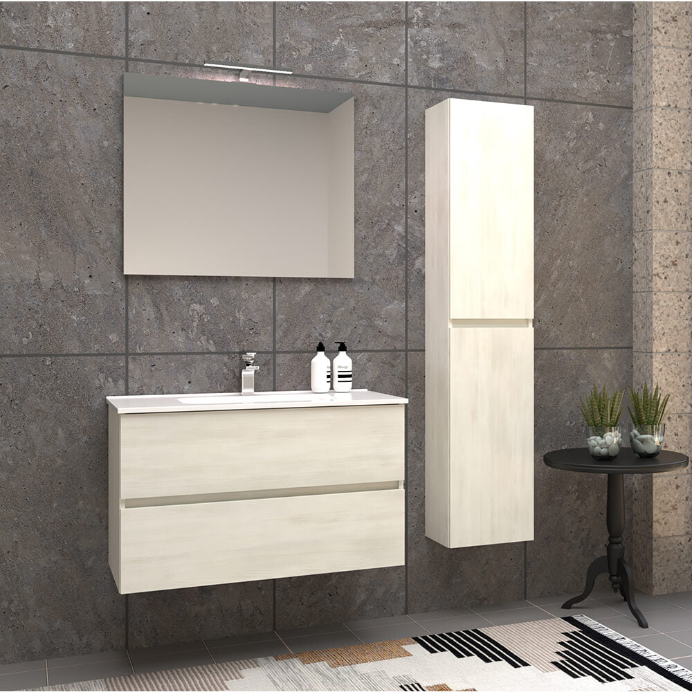 Mobile per bagno 90 cm bianco larice sospeso doppio cassetto Mod. Roxy Arcshop
