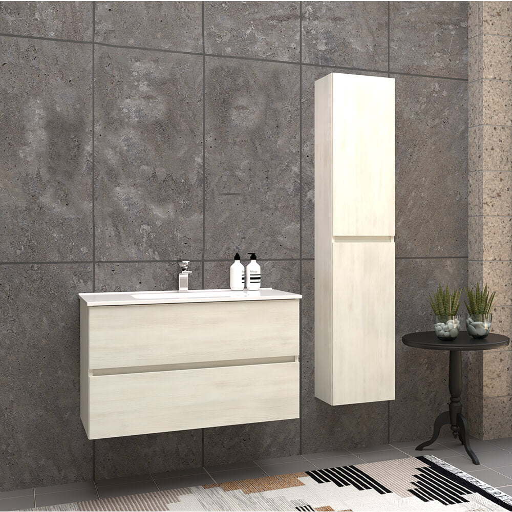 Mobile per bagno 90 cm bianco larice sospeso doppio cassetto Mod. Roxy Arcshop