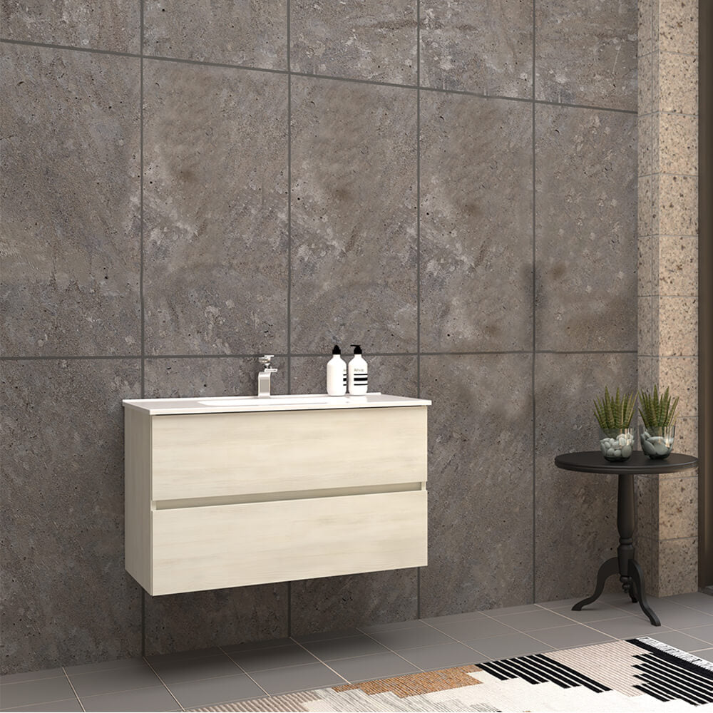 Mobile per bagno 90 cm bianco larice sospeso doppio cassetto Mod. Roxy Arcshop
