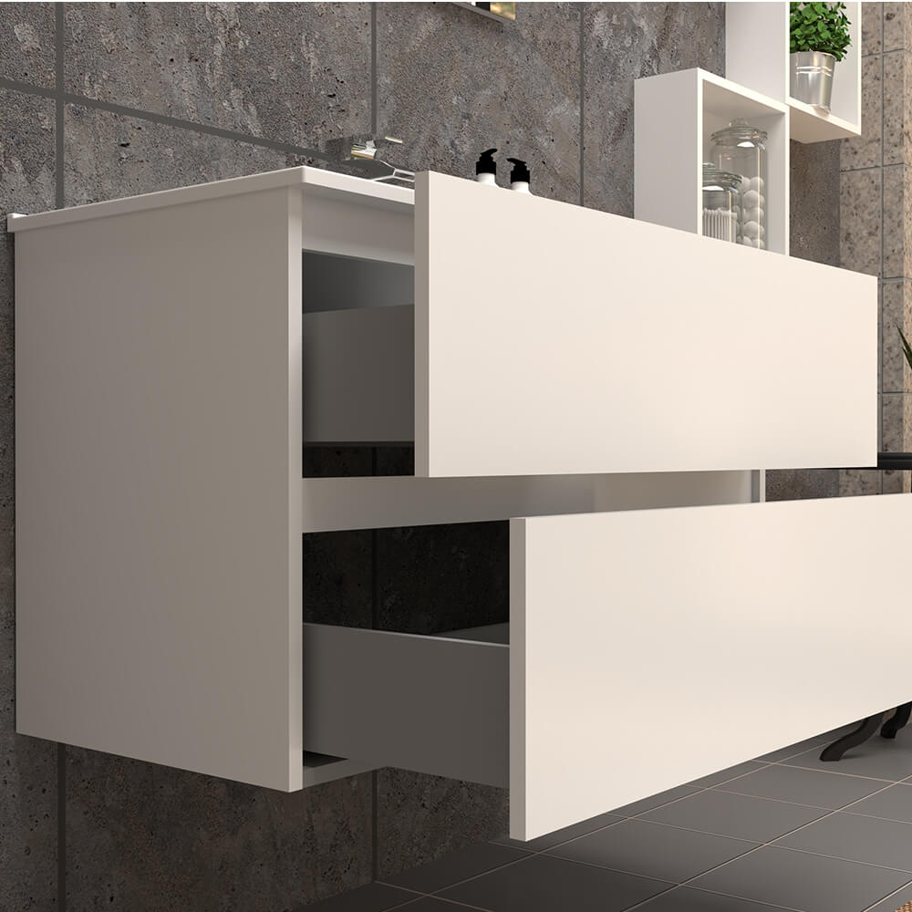 Mobile bagno 90 cm sospeso bianco lucido a doppio cassetto Roxy Arcshop