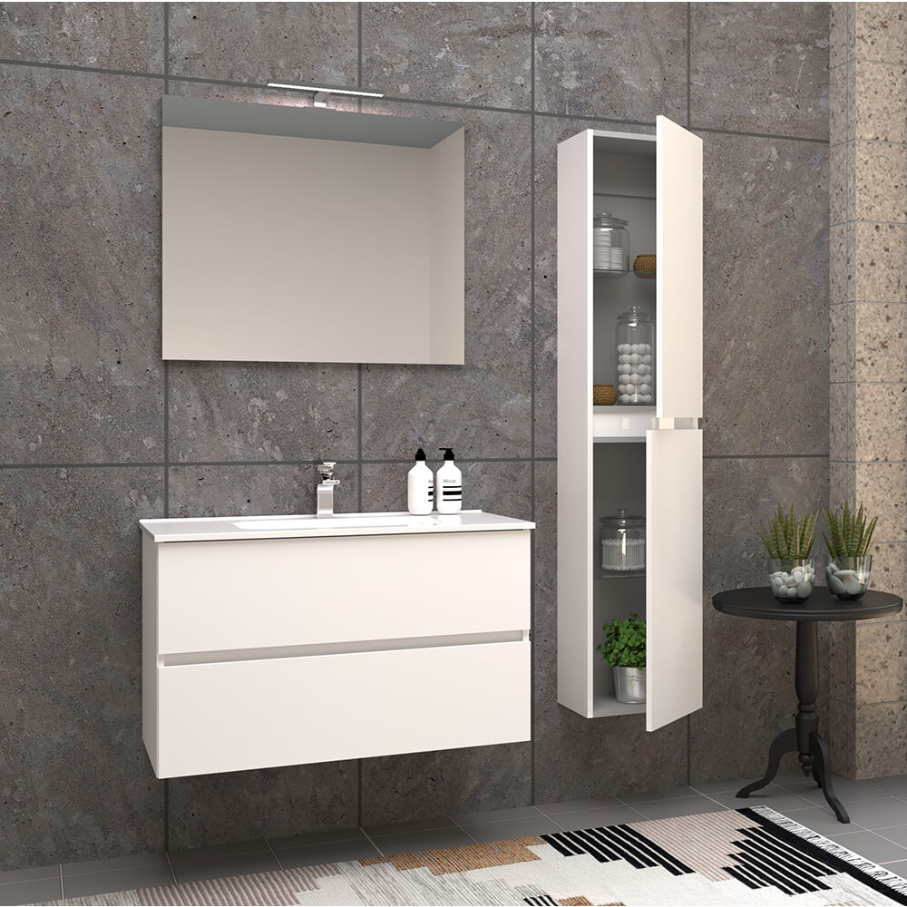 Mobile bagno 90 cm sospeso bianco lucido a doppio cassetto Roxy Arcshop