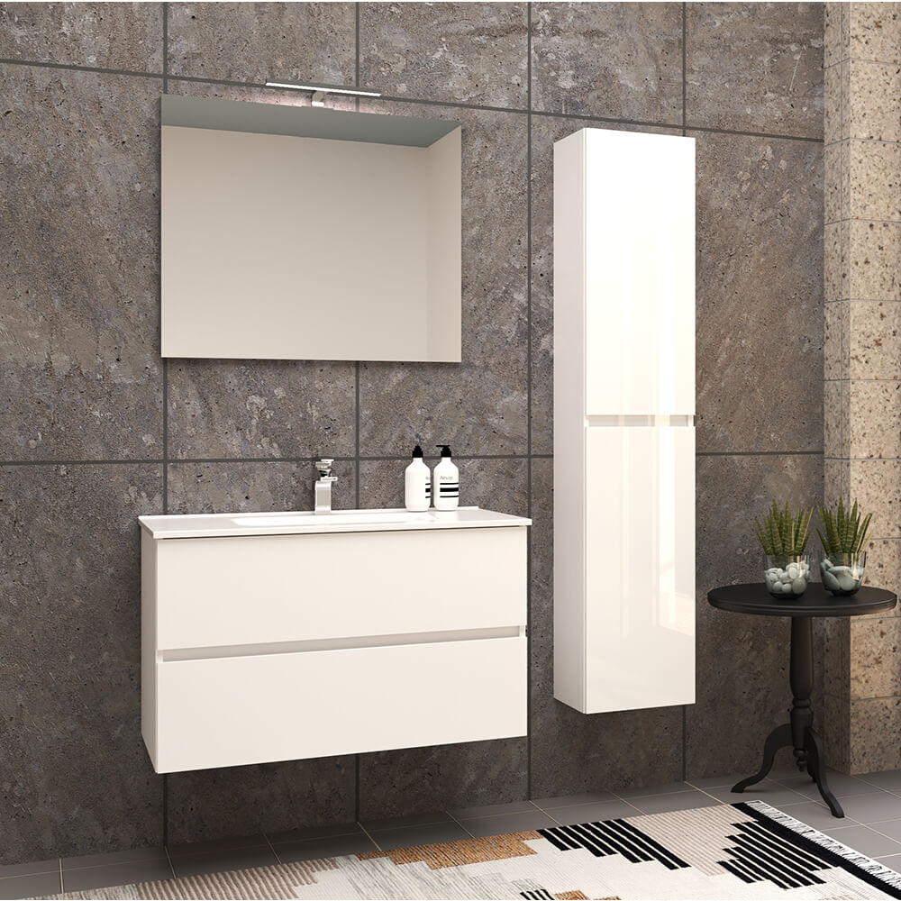 Mobile bagno 90 cm sospeso bianco lucido a doppio cassetto Roxy Arcshop