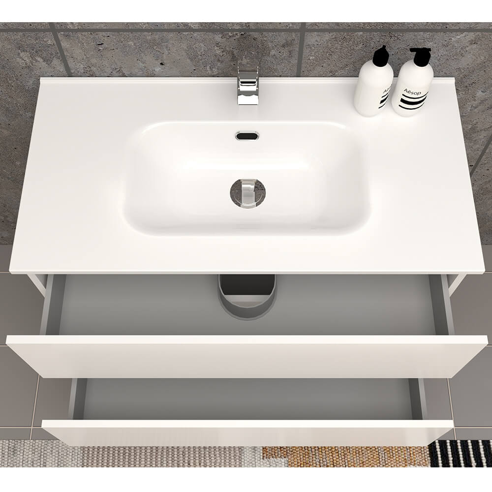 Mobile bagno 90 cm sospeso bianco lucido a doppio cassetto Roxy Arcshop