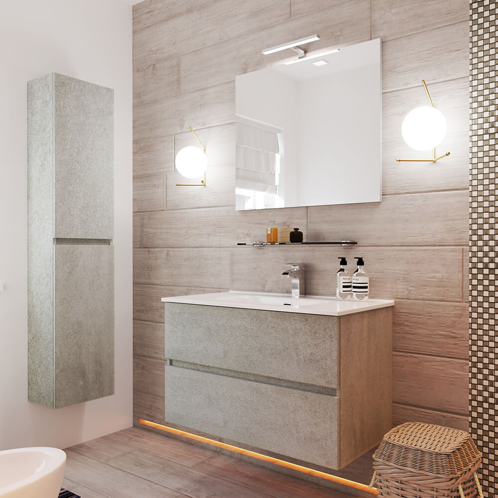 Mobile da bagno 90 cm sospeso finitura cemento Arcshop