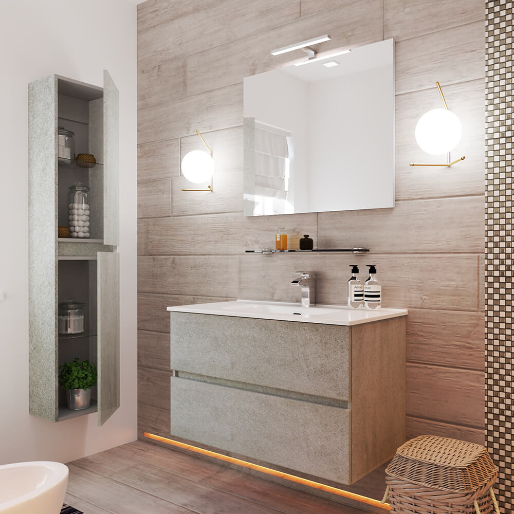 Mobile da bagno 90 cm sospeso finitura cemento Arcshop
