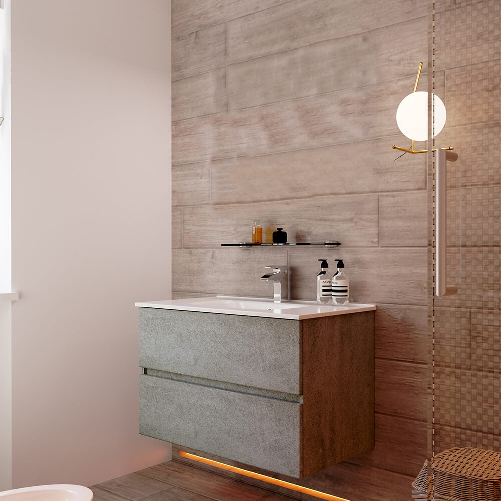 Mobile da bagno 90 cm sospeso finitura cemento