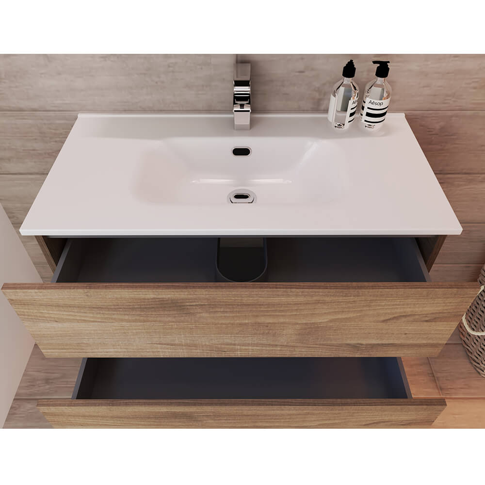 Mobile bagno sospeso Noce 90 cm doppio cassetto Arcshop