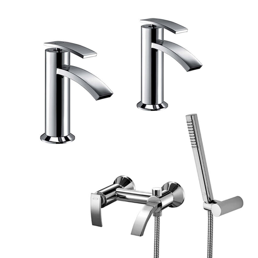 Set miscelatori lavabo + bidet + gruppo vasca Jacuzzi | rubinetteria Ray ottone cromato per piletta click clack Arcshop