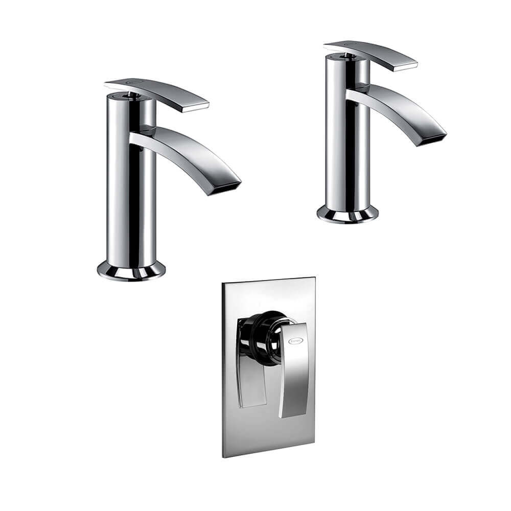 Set miscelatori lavabo + bidet + incasso doccia Jacuzzi | rubinetteria Ray ottone cromato per piletta click clack