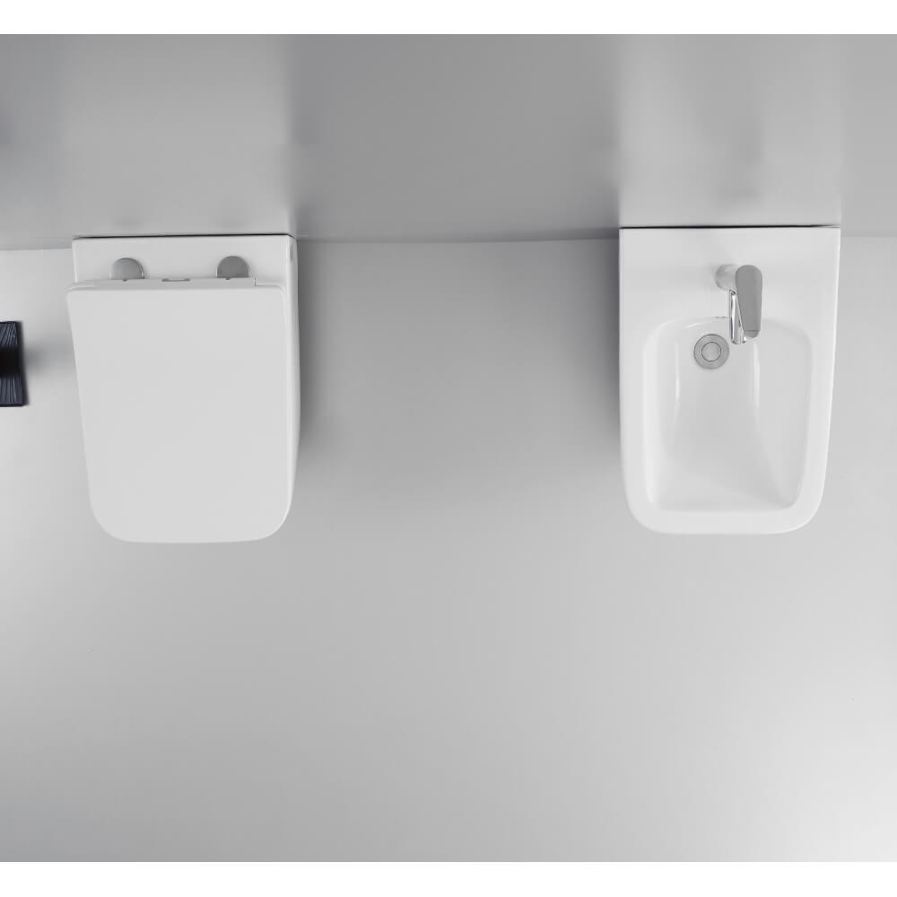 Coppia wc rimless e bidet sospesi forma squadrata Levanzo