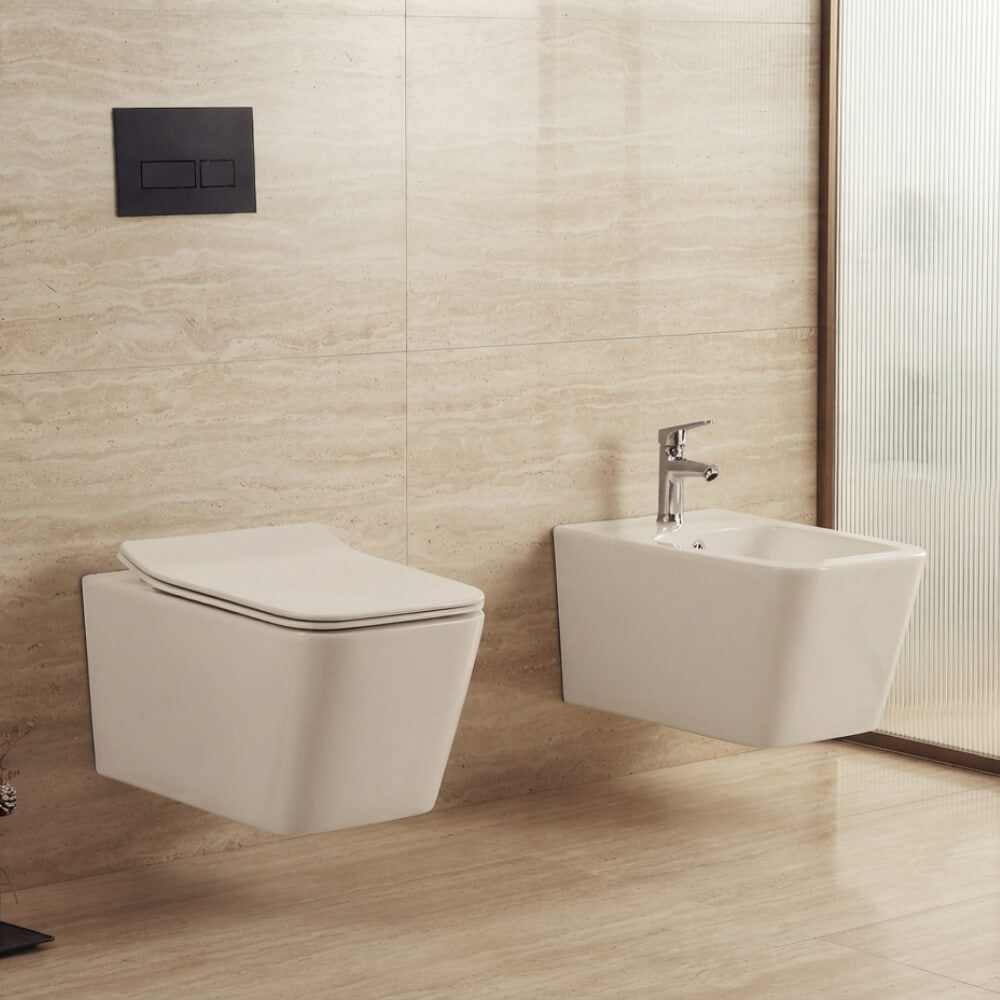 Coppia wc rimless e bidet sospesi forma squadrata Levanzo