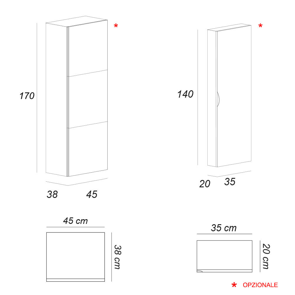 Mobile bagno sospeso rosso lucido 105 cm