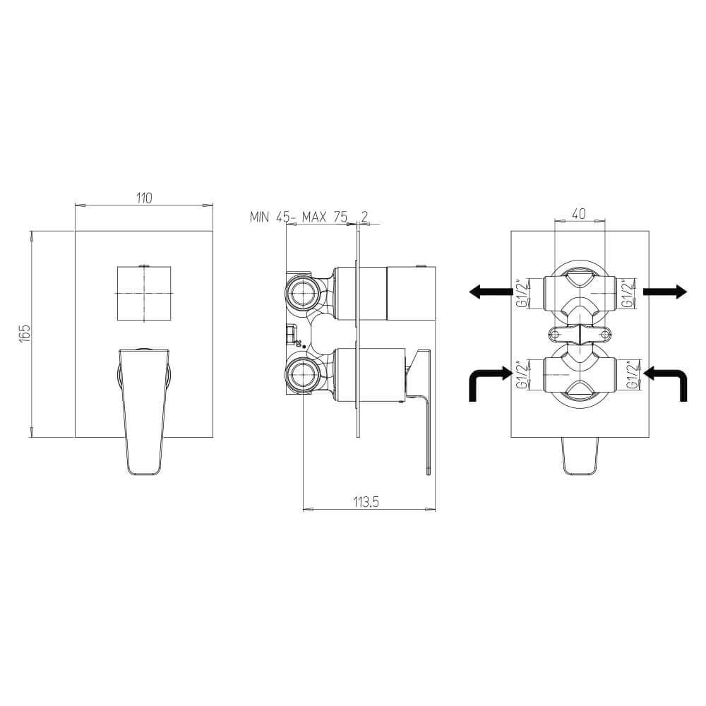 Set miscelatori lavabo alto + bidet + incasso doccia con deviatore Jacuzzi | rubinetteria Beam per piletta click clack Arcshop