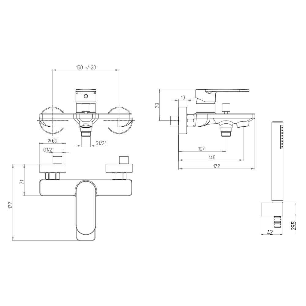 Borea set miscelatori lavabo e bidet per piletta click clack con gruppo vasca Jacuzzi | Rubinetteria Arcshop