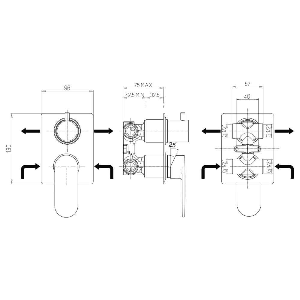 Set miscelatori lavabo e bidet per piletta click clack doccia incasso con deviatore Jacuzzi | Rubinetteria Borea Arcshop