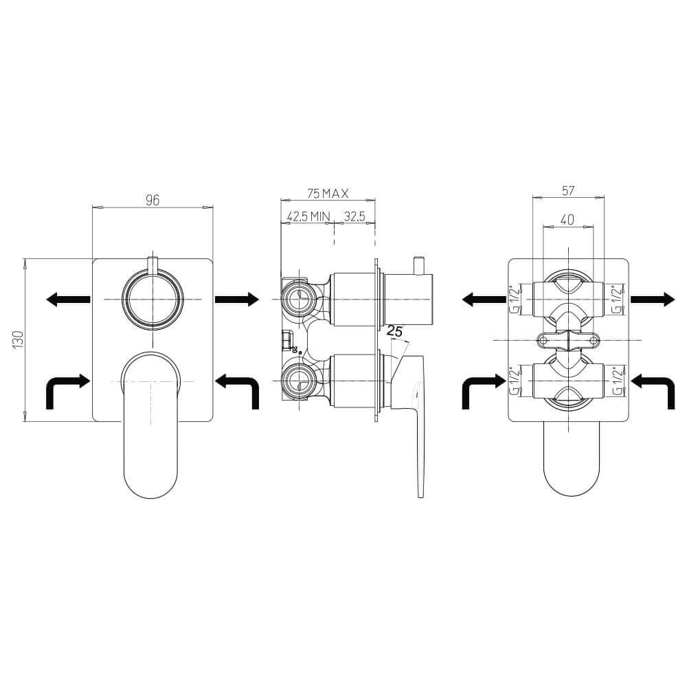 Set rubinetti lavabo bidet e miscelatore incasso doccia con deviatore Jacuzzi Rubinetteria nichel e nero opaco Arcshop