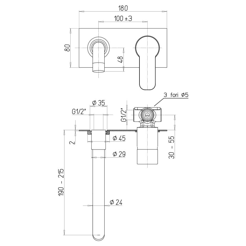 Miscelatore lavabo a muro con piastra Jacuzzi | rubinetteria Eolo ottone cromato 0E000497JA03