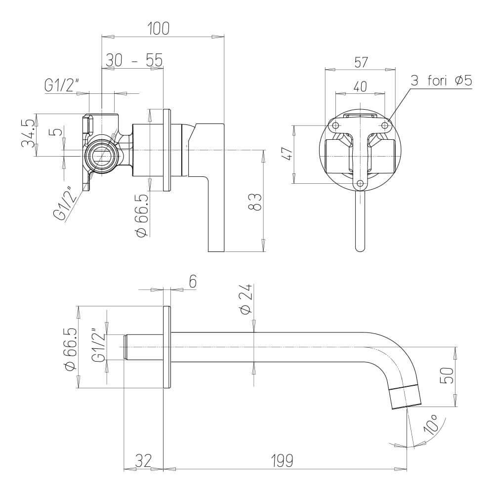 Miscelatore per lavabo a muro modello Fiamma Jacuzzi Rubinetteria Arcshop