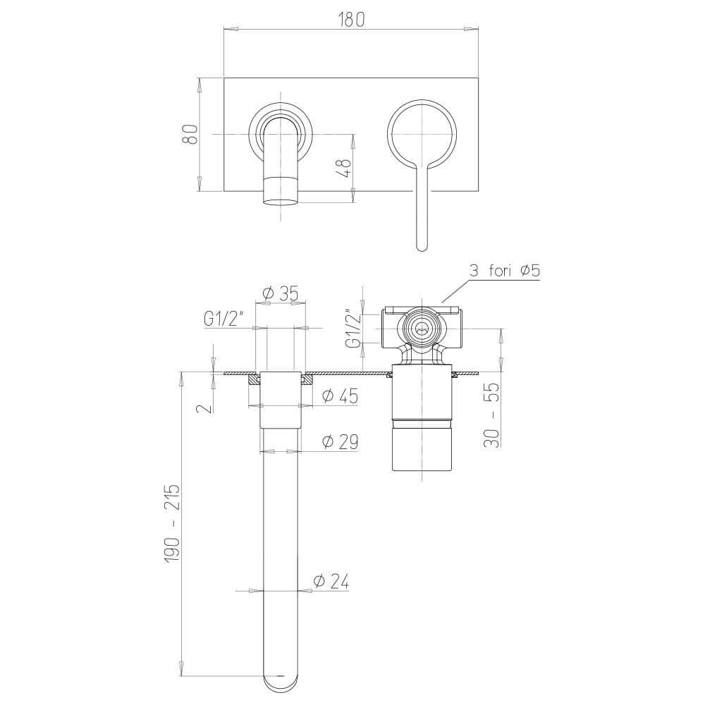 Jacuzzi Rubinetteria lavabo a muro con piastra serie Fiamma