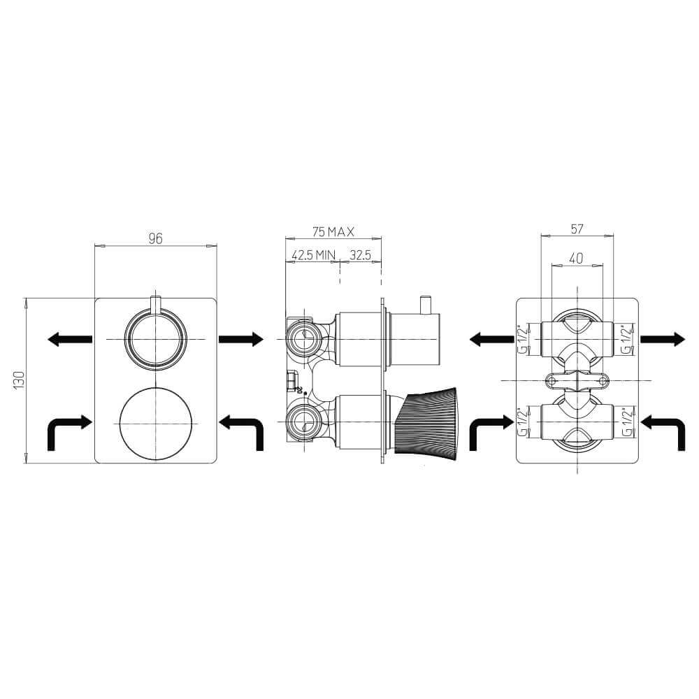 Jacuzzi Rubinetteria miscelatore incasso doccia con deviatore serie Illumina oro spazzolato Arcshop
