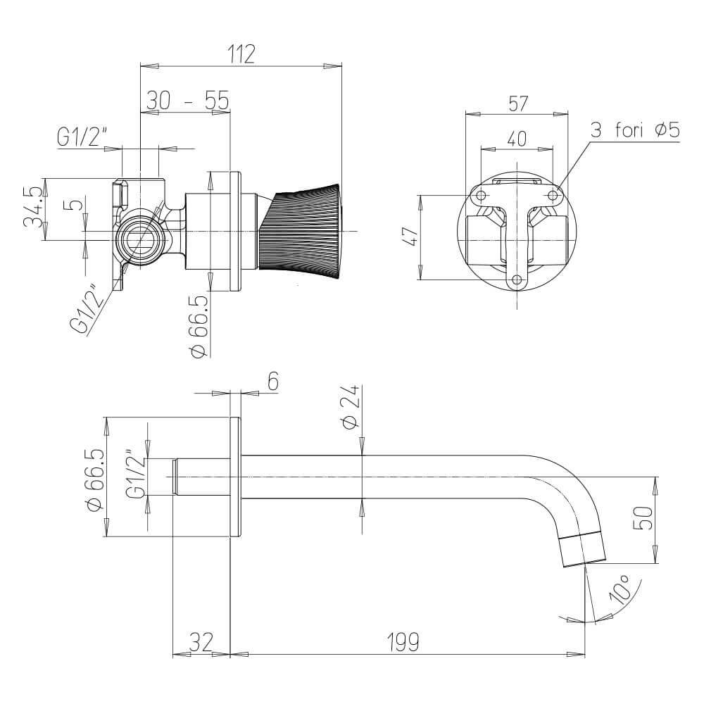 Miscelatore lavabo a muro oro spazzolato Jacuzzi Rubinetteria Illumina Arcshop