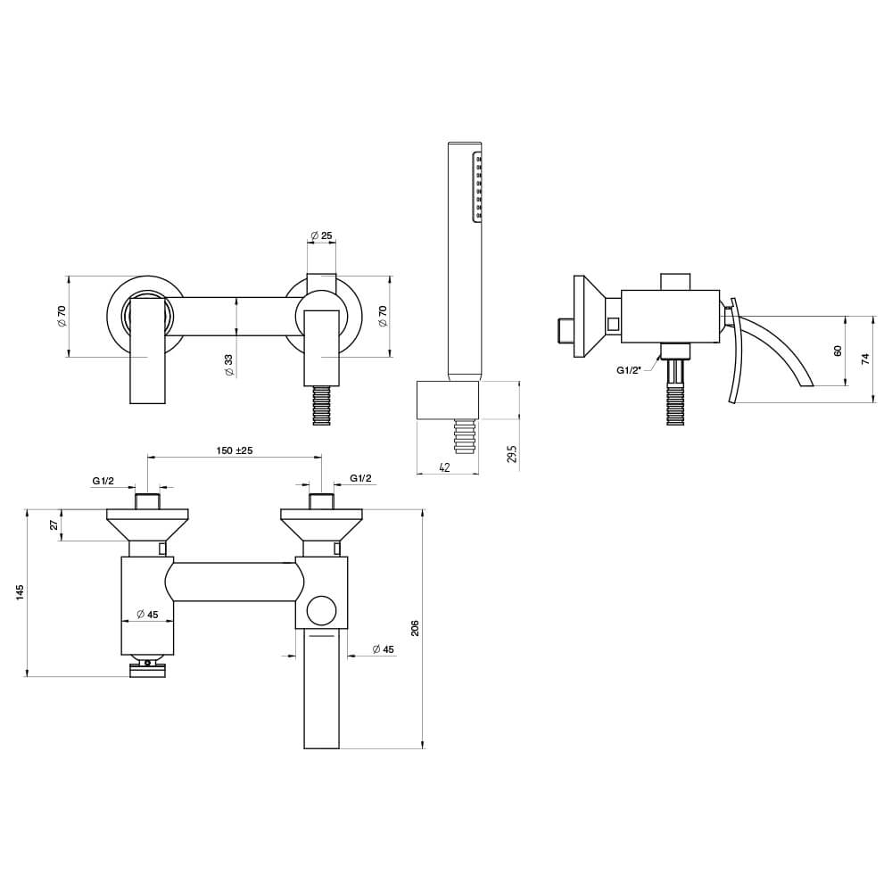 Gruppo vasca esterno con doccia duplex Jacuzzi | rubinetteria Ray ottone cromato 0IO00002JA00 Arcshop