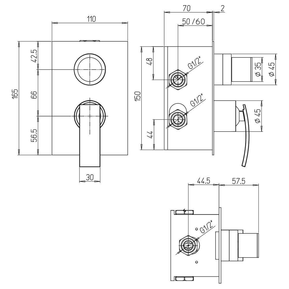 Rubinetto miscelatore incasso a muro doccia vasca 3 uscite Jacuzzi | Rubinetteria Ray Arcshop