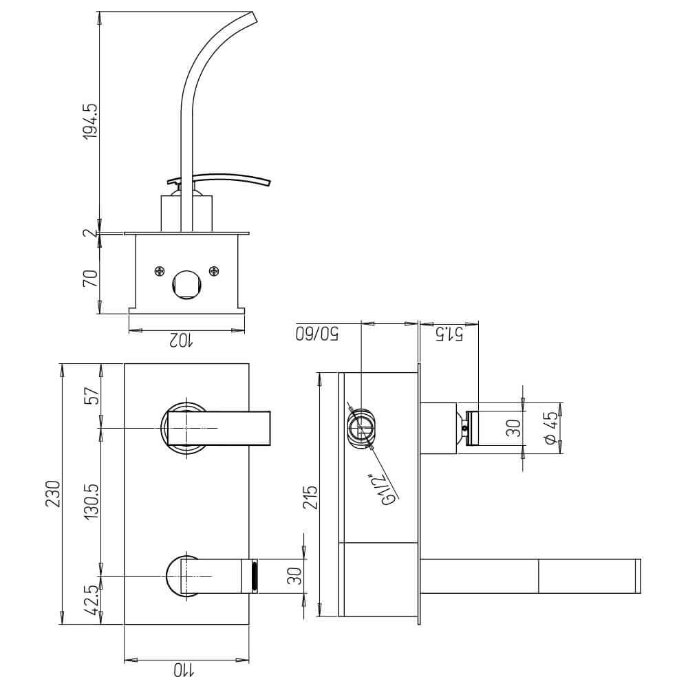Rubinetto miscelatore lavabo a muro con pistra Jazuzzi | Rubinetteria Ray 0IO00497JA00