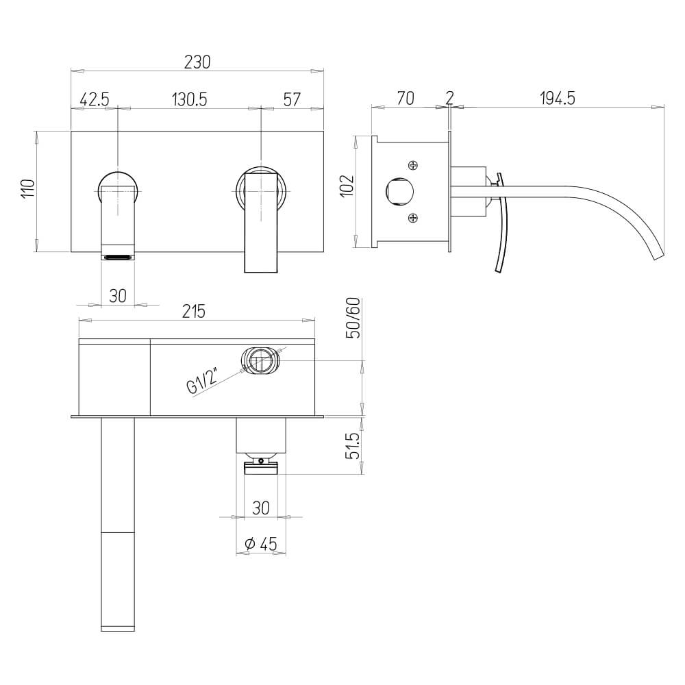 Lavabo a muro con piastra Jacuzzi | rubinetteria ottone cromato serie Glint 0IQ00497JA00 Arcshop