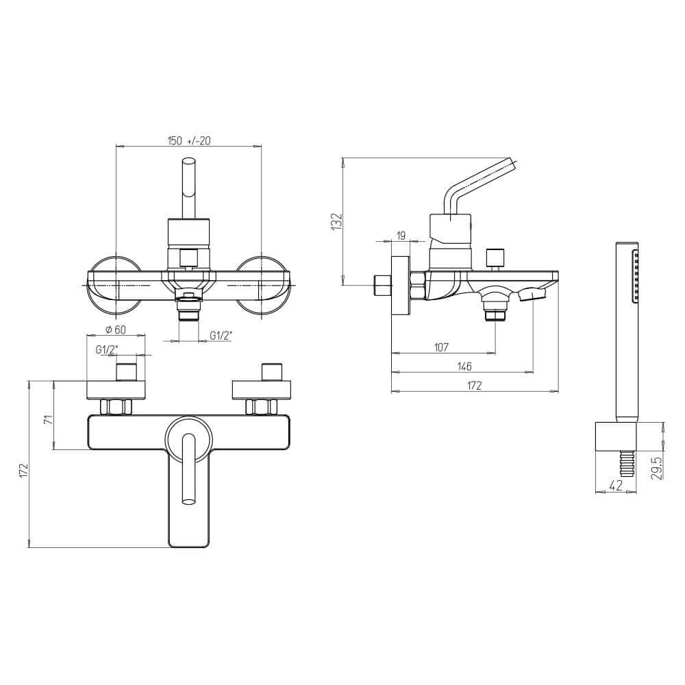 Miscelatori serie Lumos lavabo alto bidet e gruppo vasca Jacuzzi Rubinetteria Arcshop