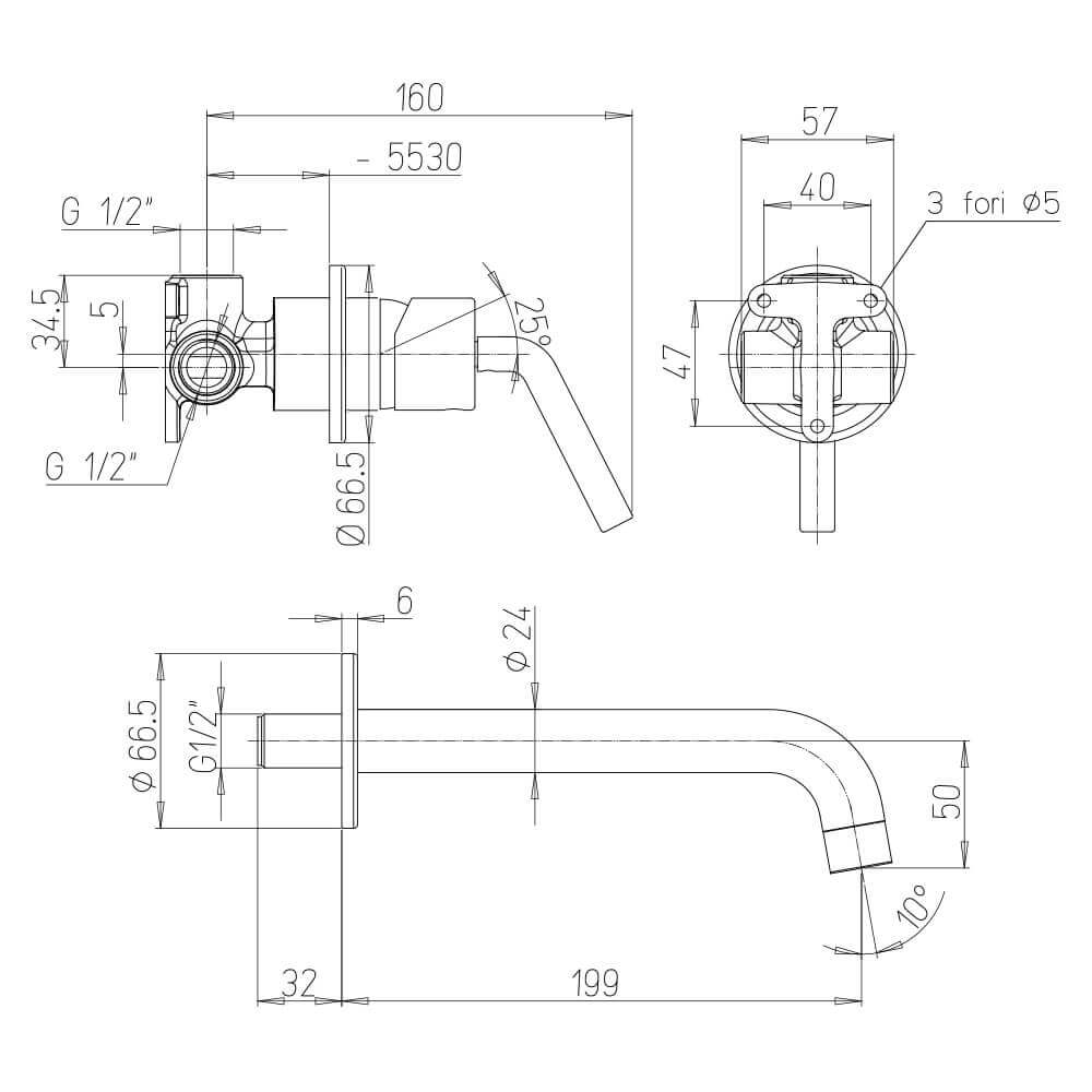 Rubinetto lavabo a muro Lumos Jacuzzi Rubinetteria Arcshop