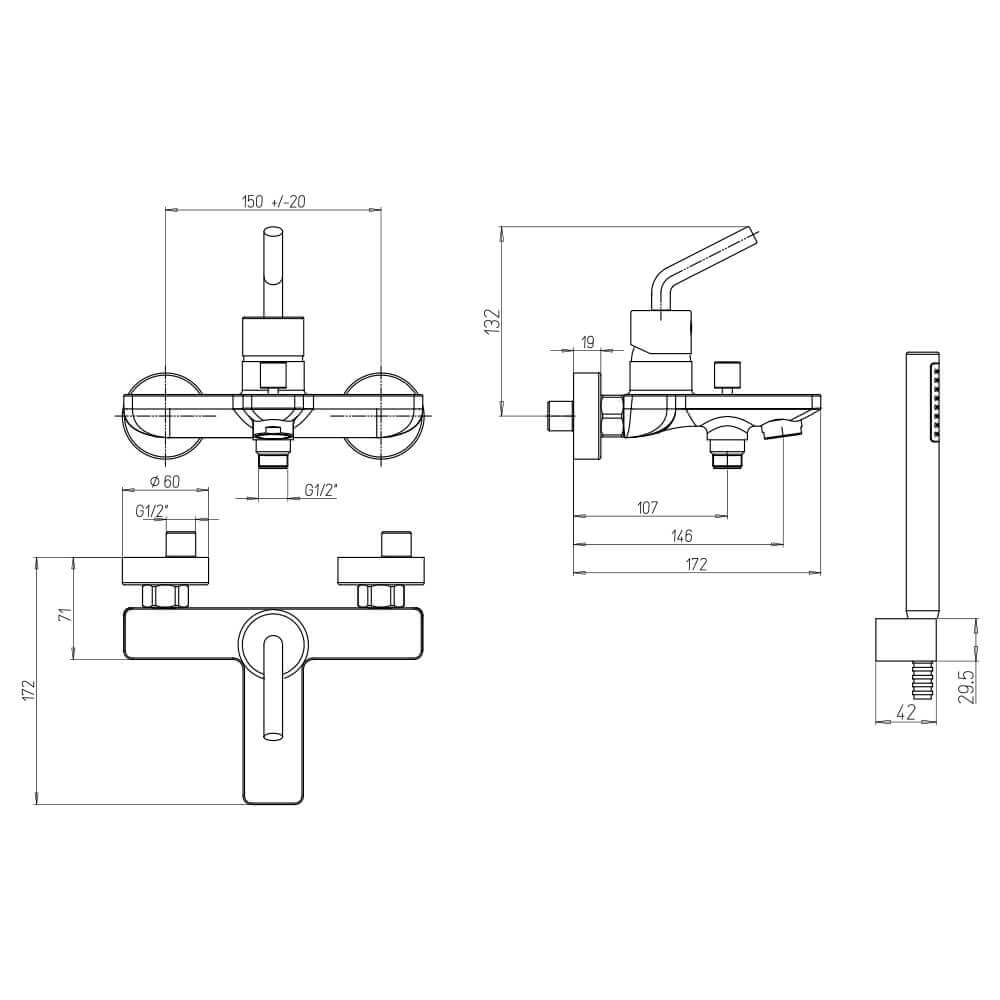 Set rubinetti Lumos nero opaco lavabo bidet e gruppo vasca Jacuzzi Rubinetteria Arcshop