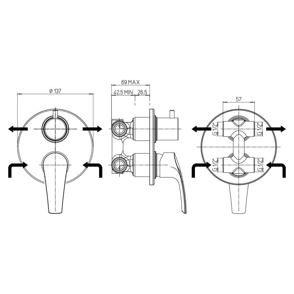 Set miscelatori Jacuzzi | Rubinetteria lavabo medio e bidet per piletta click clack con doccia incasso con deviatore due uscite Lucente Arcshop