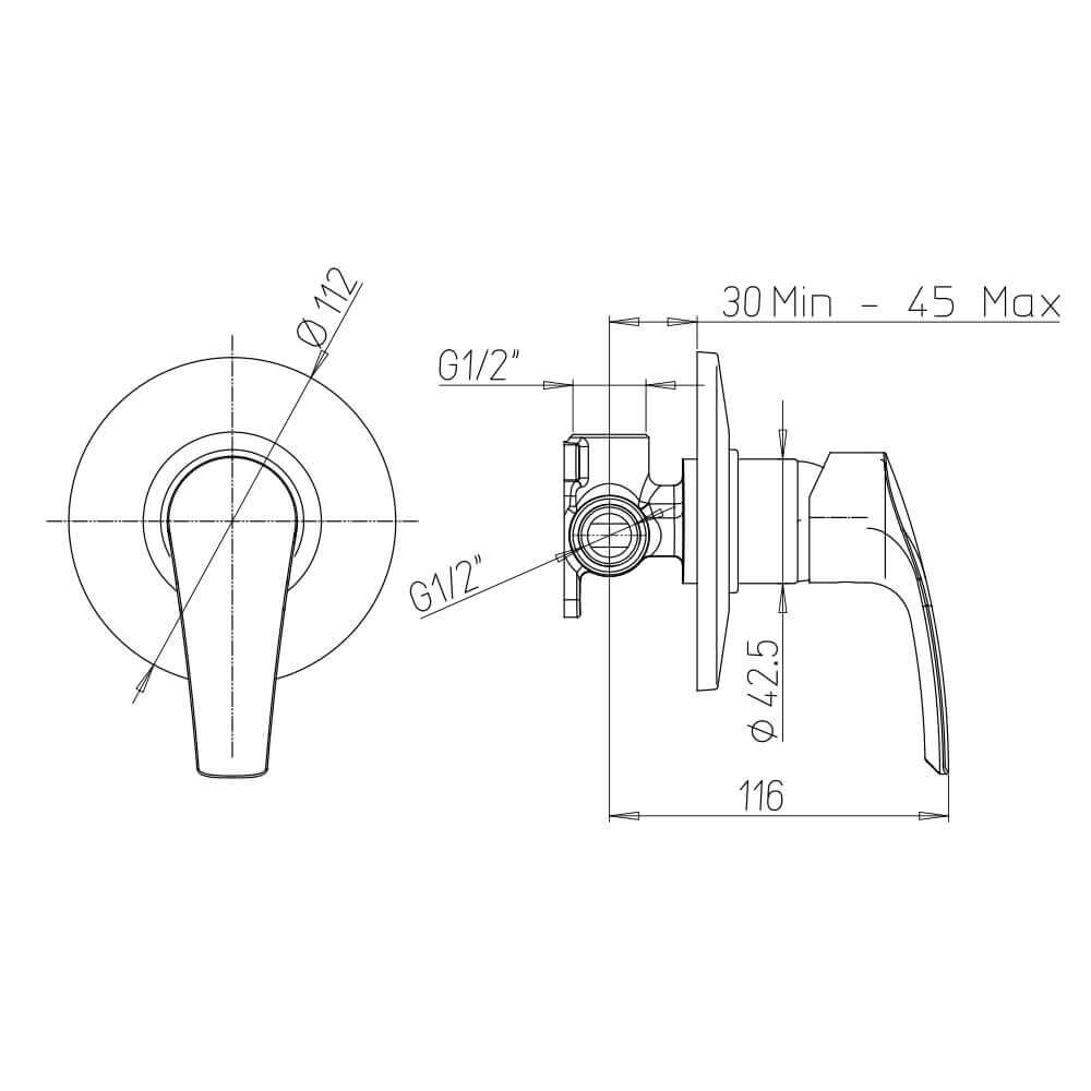 Miscelatore doccia incasso Lucente Jacuzzi | rubinetteria ottone cromato Arcshop