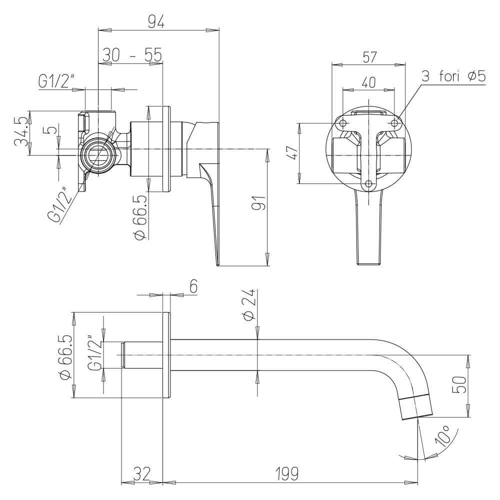 Miscelatore lavabo a muro Jacuzzi | rubinetteria Moonlight ottone cromato 0MG00497JA00 Arcshop