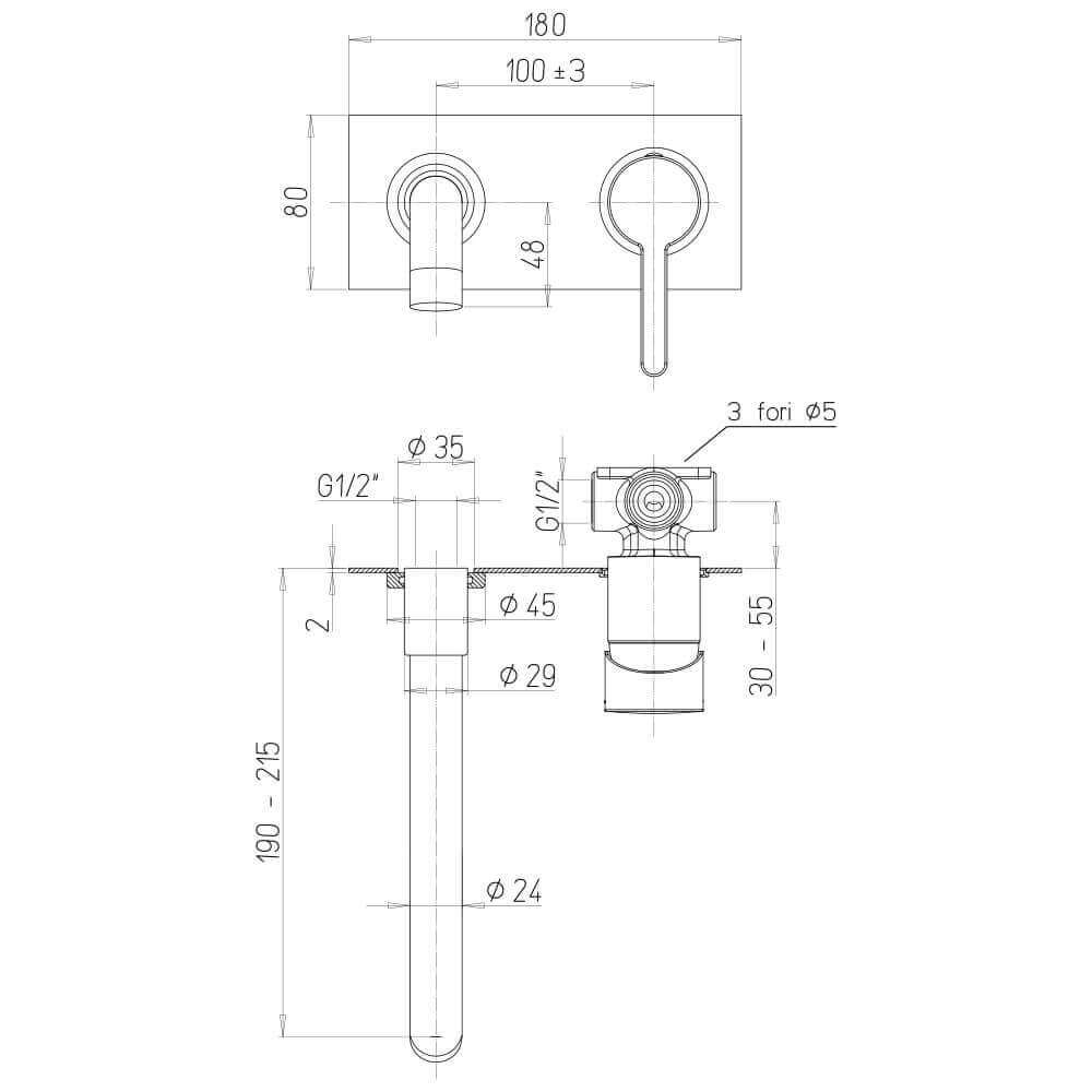 Miscelatore nero opaco lavabo a muro con piastra Jacuzzi | rubinetteria Sunset Arcshop