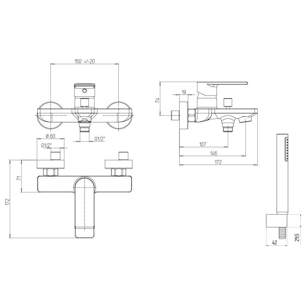 Set miscelatori lavabo + bidet + gruppo vasca Jacuzzi | rubinetteria Twilight ottone cromato per piletta di scarico Arcshop