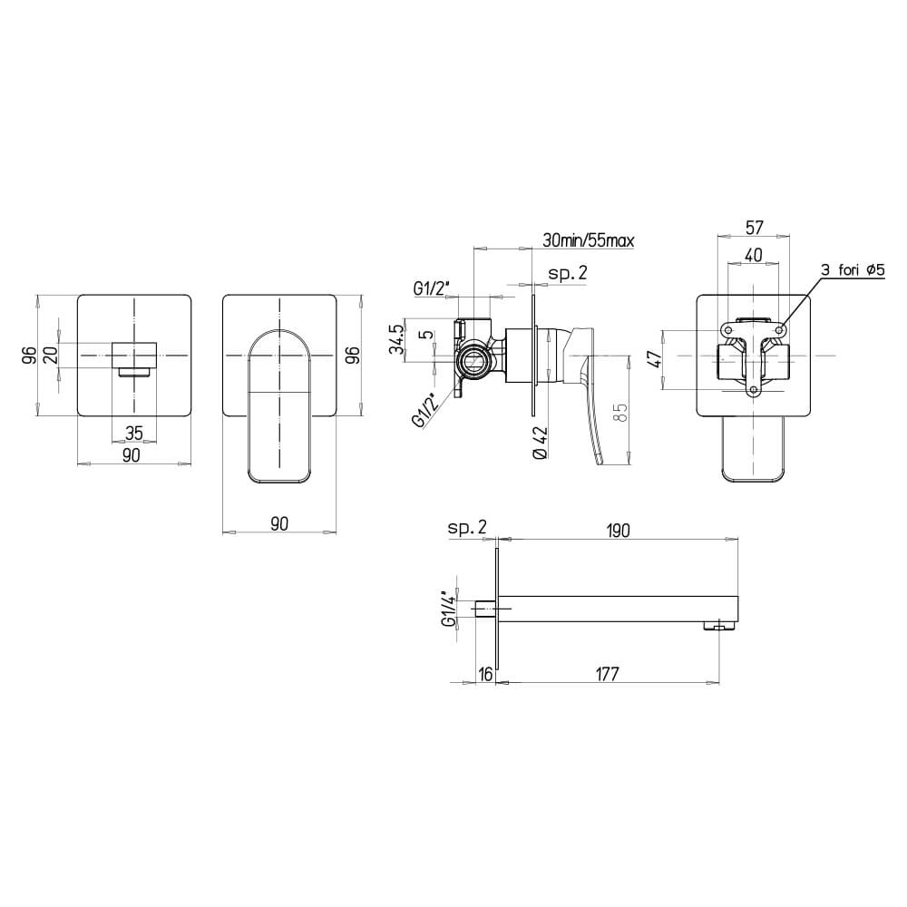 Rubinetto miscelatore lavabo a muro Tank di Jacuzzi Rubinetteria 0TN00497JA00 Arcshop